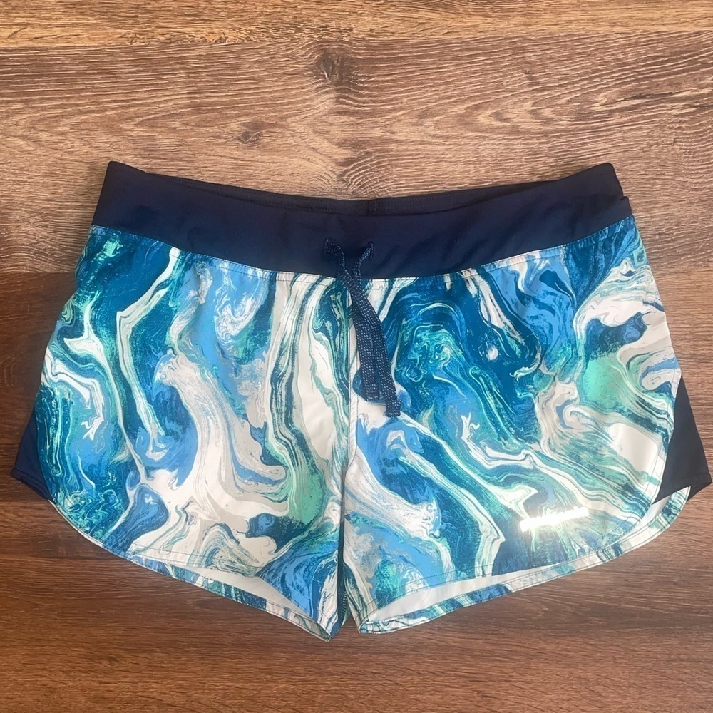 Patagonia Nine Trails Marbled Blue 4” Running Shorts Size Small